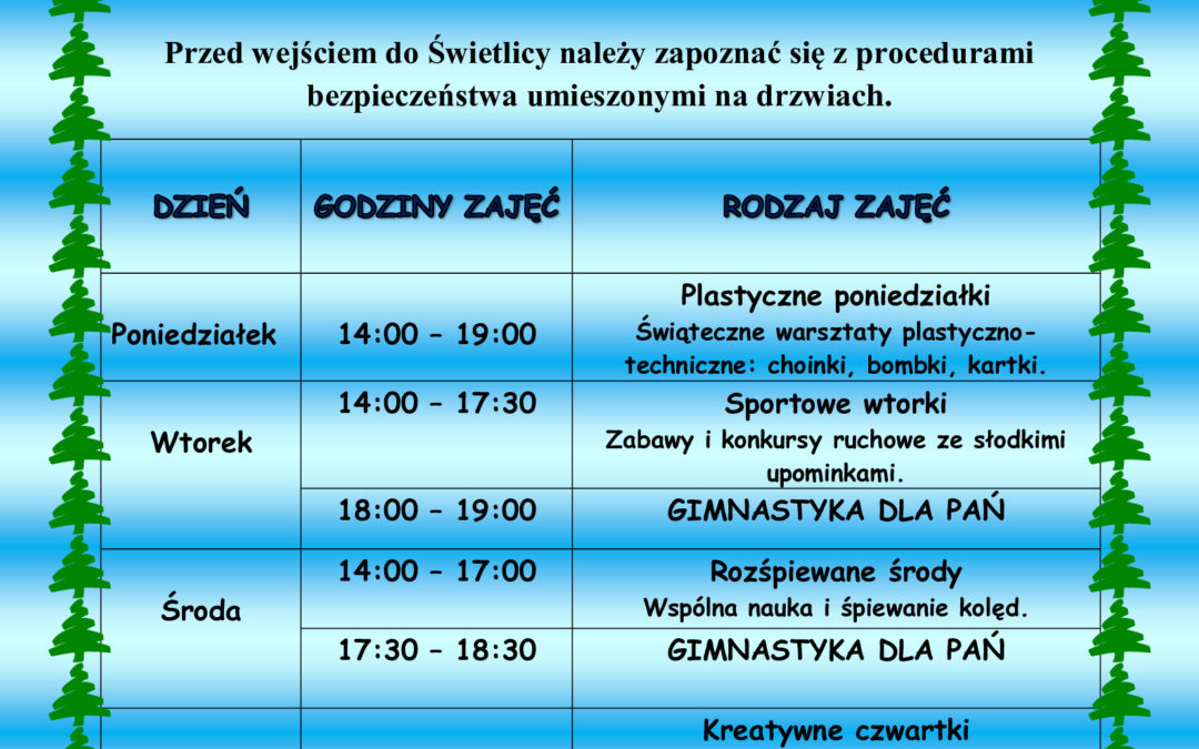 Plan pracy Centrum Aktywności Społecznej w Ołoboku i Świetlicy w Parowej – Grudzień