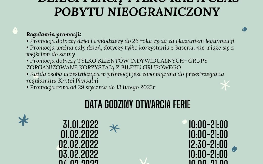 Ferie 2022 – Kryta Pływalnia