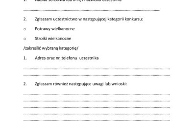 ZGŁOSZENIE DO KONKURSU POTRAW I STROIKÓW WIELKANOCNYCH